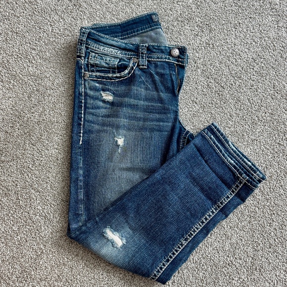 Silver Jeans, Aiko Mid Straight Cropped, W29/L25, EUC, Distressed, Light wash - Picture 1 of 8